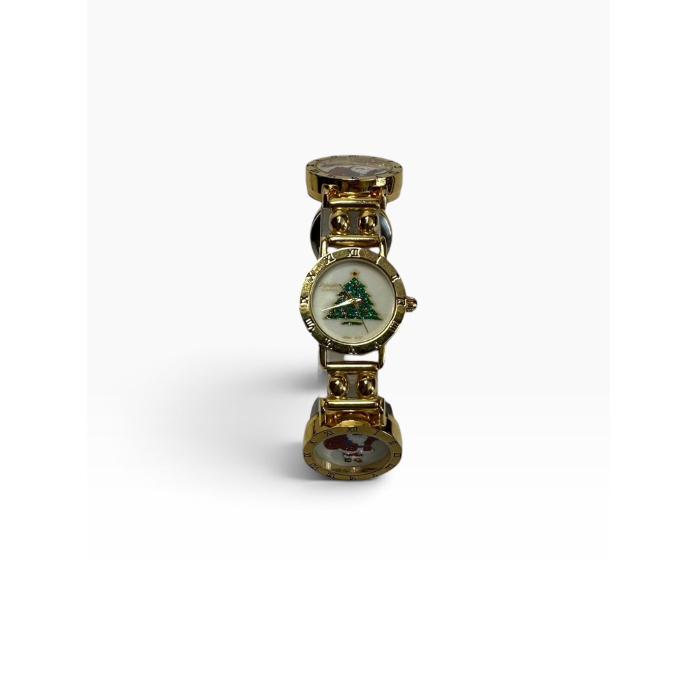 Vintage Lafayette Santa And Christmas Tree Watch Bracelet Gold Tone New Battery - Picture 7 of 7